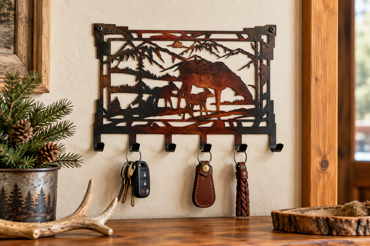 Momma Moose Metal Key Rack | Rustic Wildlife Key Holder