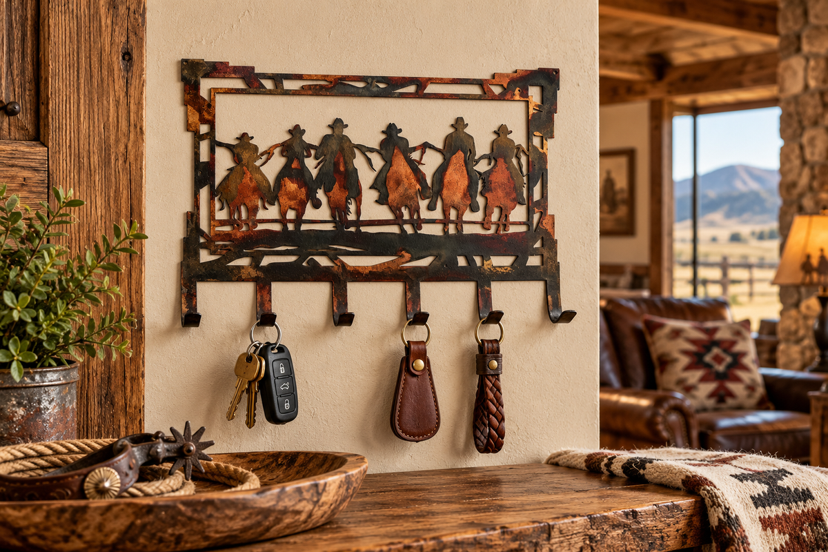Six Cowboys Metal Key Rack | Western Ranch Key Holder