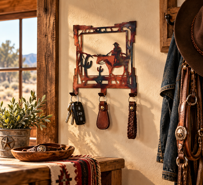 Cowboy & Horse Metal Key Rack | Western Rider Key Holder