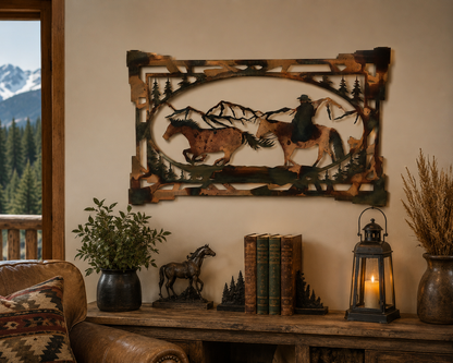 Cowboy On Horse Metal Wall Art | Western Ranch & Rodeo Decor