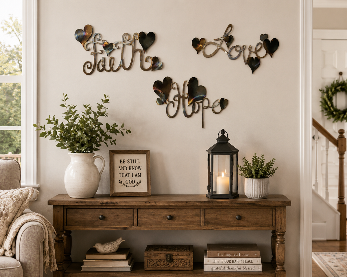 Faith Hope Love Metal Wall Art | Christian Wall Decor | Inspirational Home Decor | Christian Gift