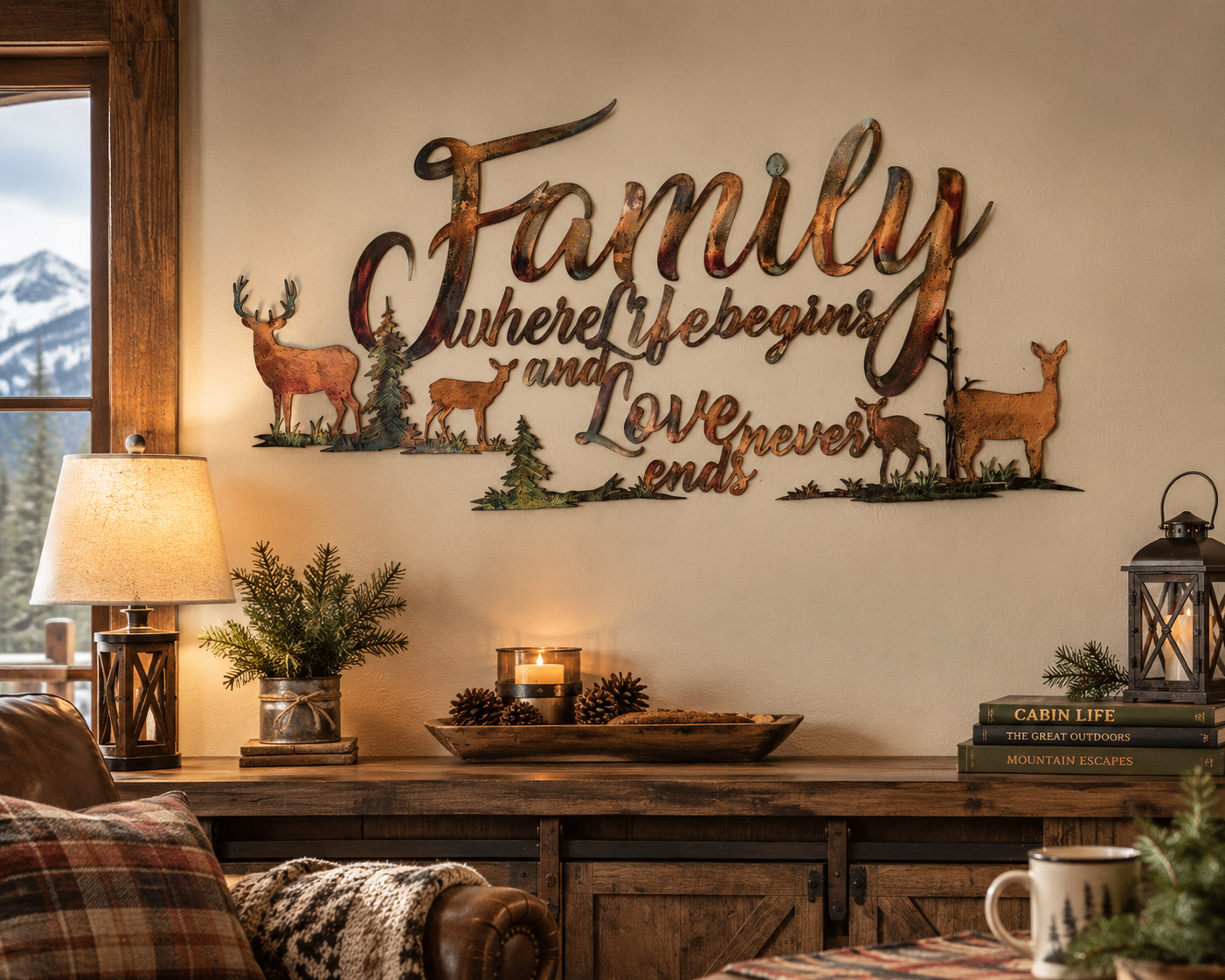 Family & Deer Metal Wall Art | Where Life Begins Rustic Home Decor