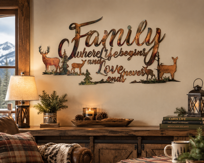 Family & Deer Metal Wall Art | Where Life Begins Rustic Home Decor