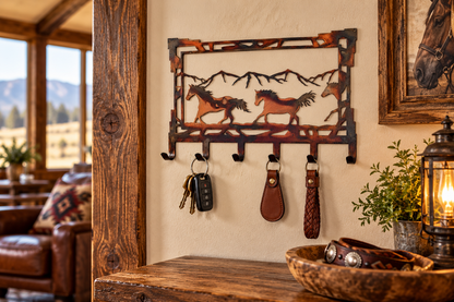 Horse Metal Key Rack | Rustic Equestrian Key Holder