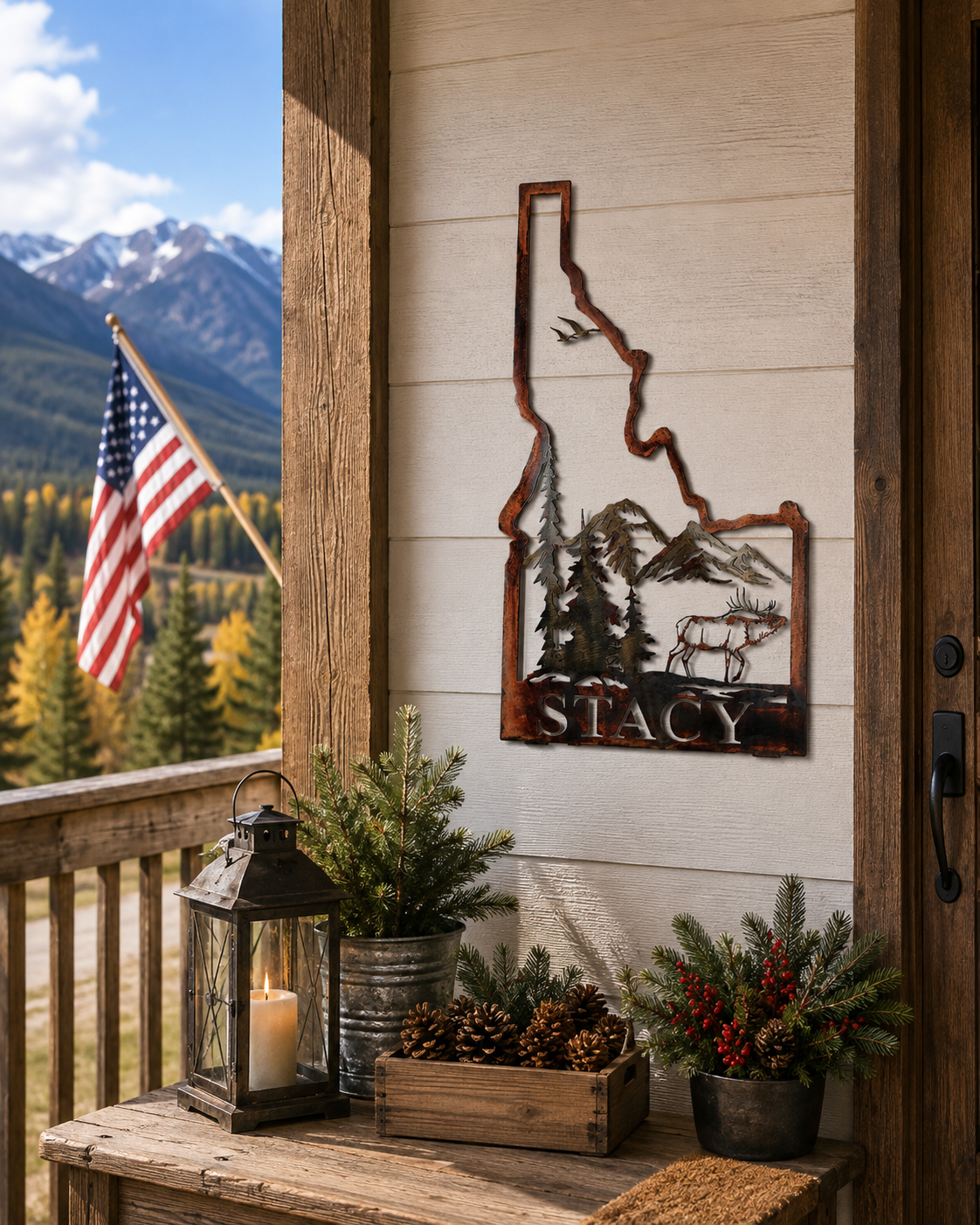 Idaho Metal Wall Art with Elk & Mountains | Rustic Cabin & Lodge Decor