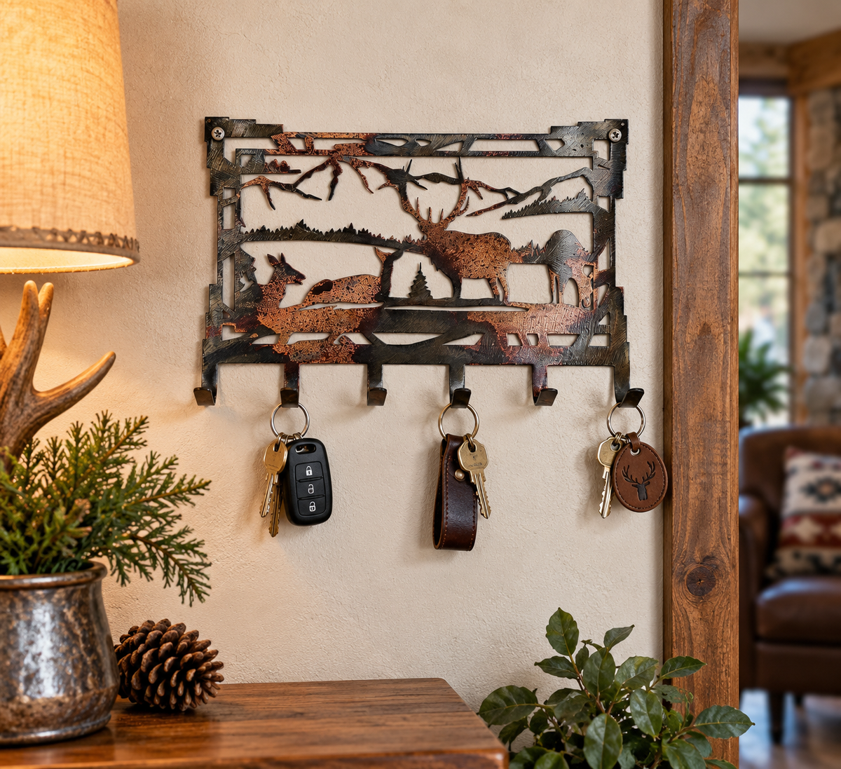 Elk Family Key Rack | Mountain Wildlife Metal Key Holder