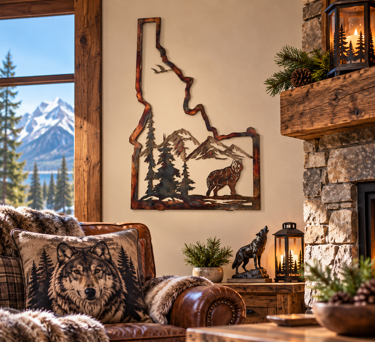Idaho Wolf Metal Wall Art | Personalized Mountain State Sign