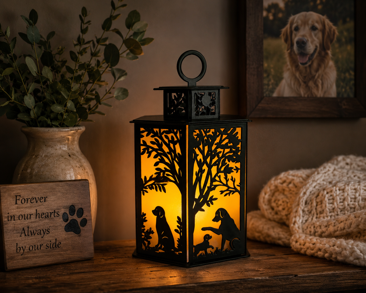 Dog Memorial Lantern | Pet Loss Sympathy Gift | Metal Dog Remembrance Candle Holder