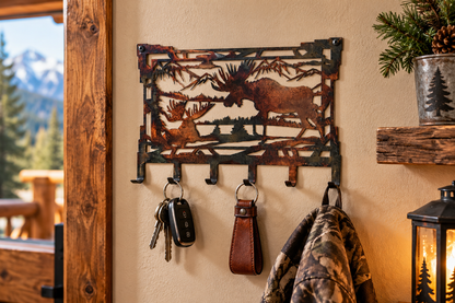 Moose & Mountain Metal Key Rack | Rustic Cabin Key Organizer