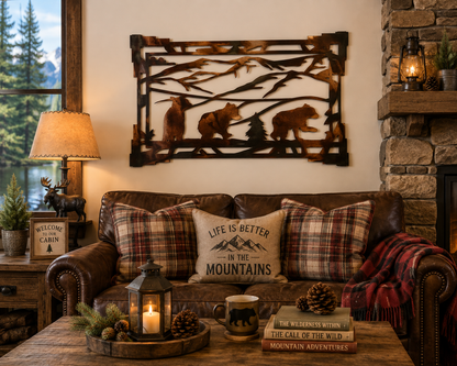 Bear Metal Wall Art | Bear Family Mountain Decor | Rustic Cabin Wall Hanging | Bear Lover Gift