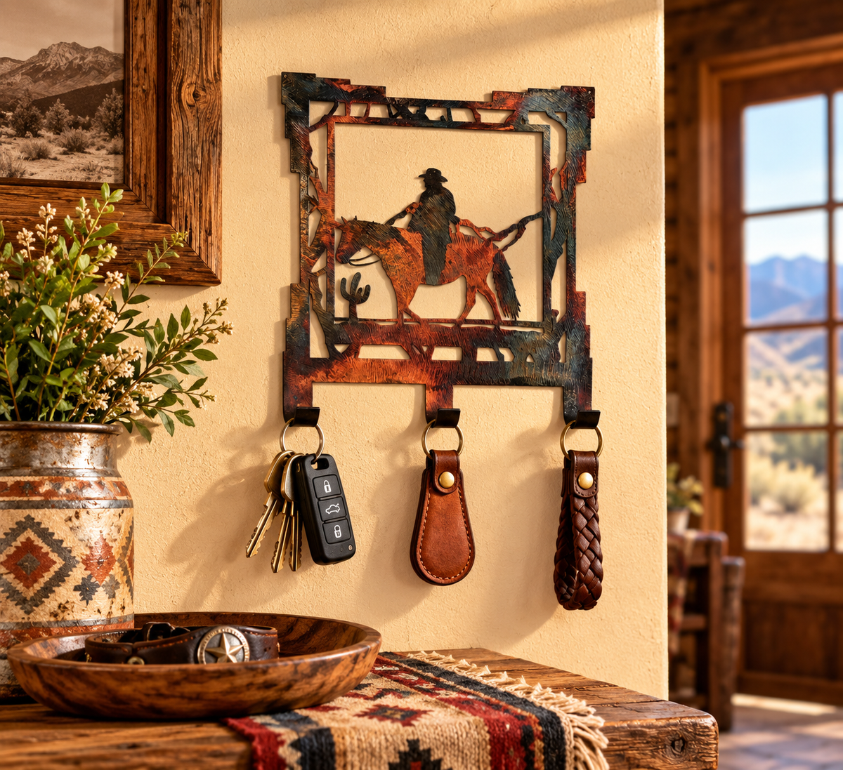 Cowboy Metal Key Rack | Southwestern Wall Decor
