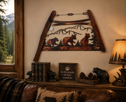 Bear Cubs Bow Saw Metal Wall Art | Rustic Cabin & Lodge Decor | Northwind Gifts