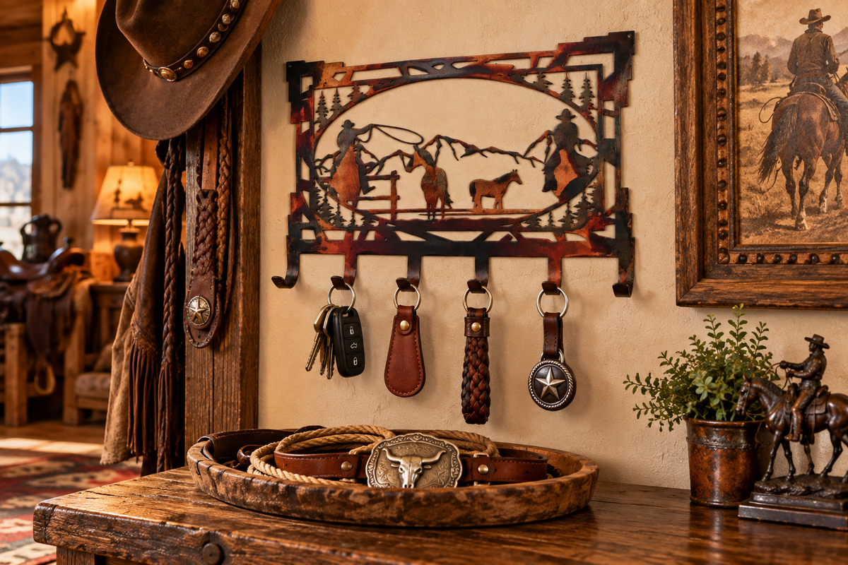 Roping Cowboys Metal Key Rack | Western Rodeo Key Holder