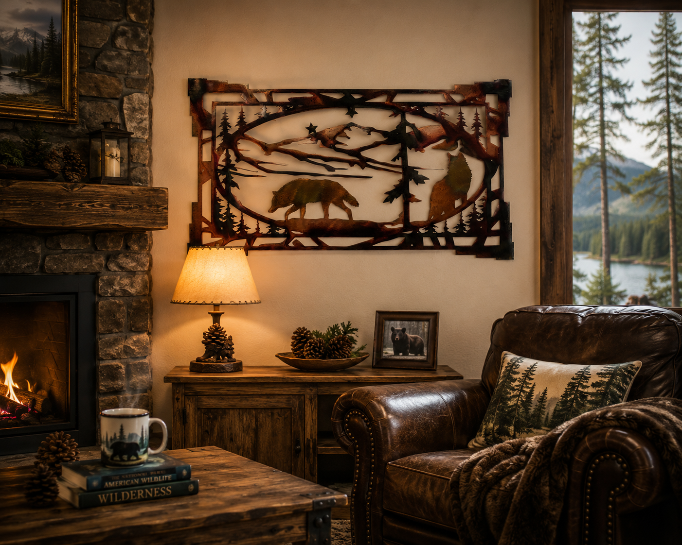 Wolf Mountain Metal Wall Art | Rustic Wildlife Cabin & Lodge Decor