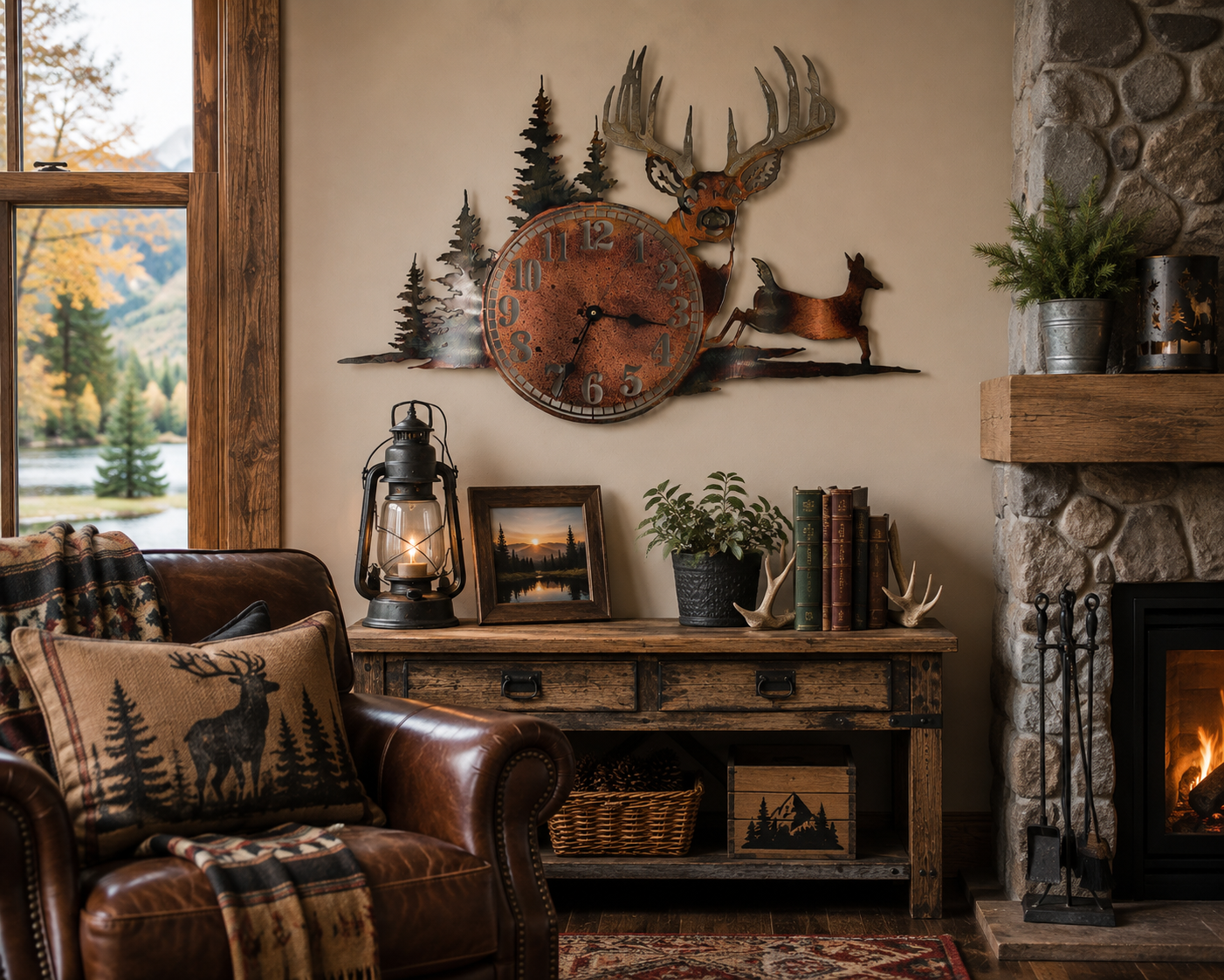 Rustic Metal Deer Wall Clock | Buck Wildlife Clock | Cabin & Lodge Wall Decor | Hunter Gift