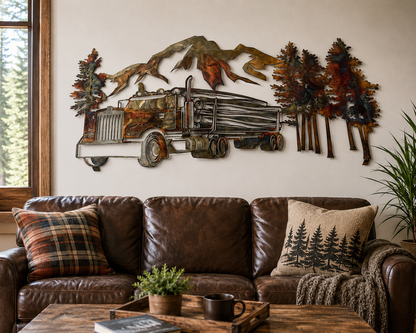 Kenworth Log Truck Metal Wall Art | Logging Truck Wall Decor | Logger Gift | Trucker Gift | Rustic Metal Wall Art