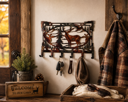 Deer Metal Key Rack | Rustic Wall Key Holder | Cabin & Hunting Decor