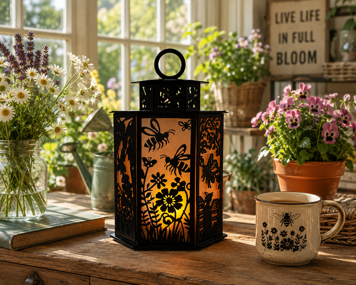 Bees and Butterflies Metal Lantern | Garden Candle Holder | Bee & Butterfly Gift