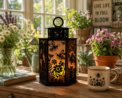 Bees and Butterflies Metal Lantern | Garden Candle Holder | Bee & Butterfly Gift