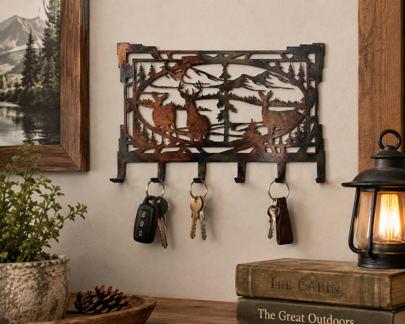 Deer Metal Key Rack | Rustic Wall Key Holder | Mountain Cabin & Hunting Decor