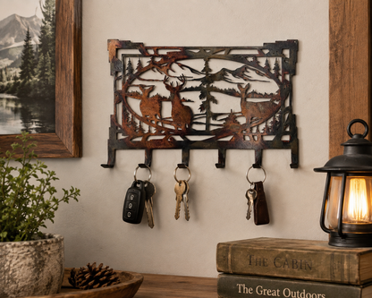 Deer Metal Key Rack | Rustic Wall Key Holder | Mountain Cabin & Hunting Decor