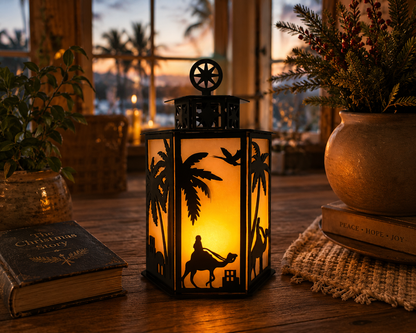 Nativity Scene Metal Lantern | Christian Christmas Decor | Holy Family Candle Holder
