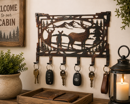 Three Deer Metal Key Rack | Rustic Mountain Wildlife Key Holder