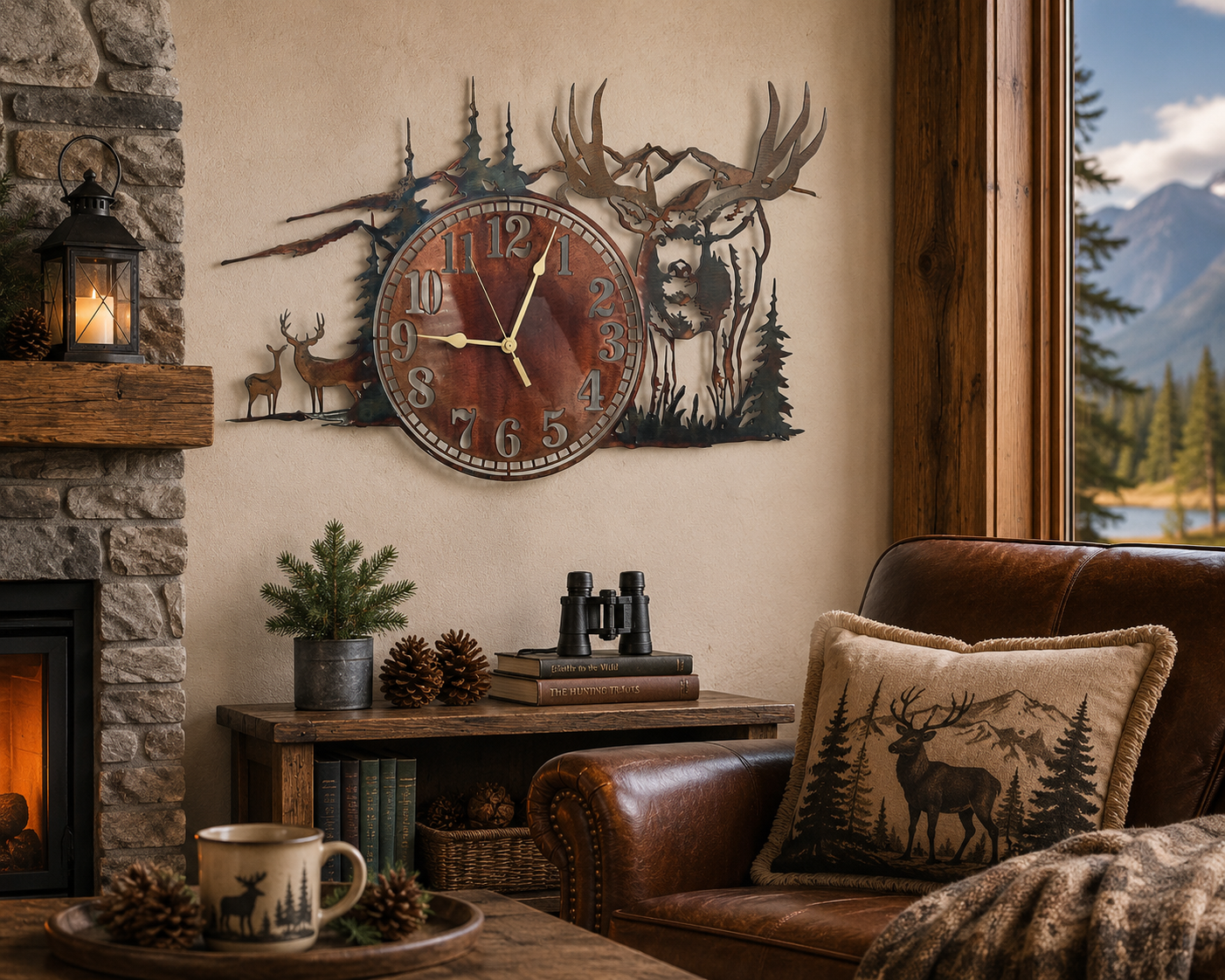 Rustic Metal Mule Deer Wall Clock | Wildlife Clock | Cabin & Lodge Wall Decor | Hunter Gift