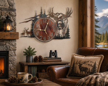 Rustic Metal Mule Deer Wall Clock | Wildlife Clock | Cabin & Lodge Wall Decor | Hunter Gift