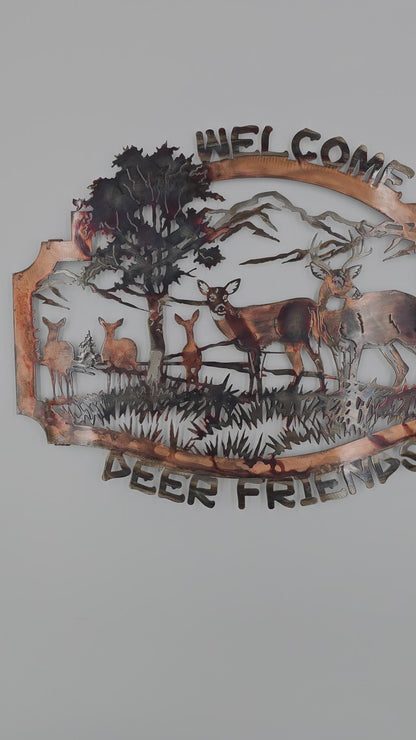 Welcome Deer Friends Metal Wall Hanging Available in Five Colors
