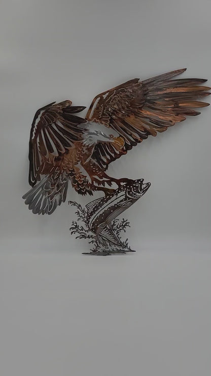 Eagle and Fish Metal Wall Art | Bald Eagle Fishing Decor | Fisherman Gift | Rustic Wildlife Wall Hanging