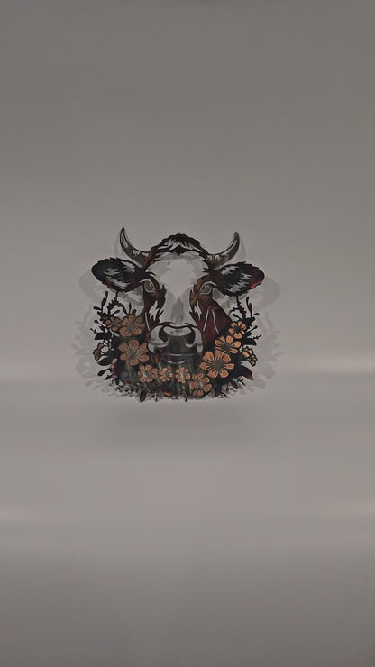 Floral Cow Metal Wall Art | Western Cow Decor | Rustic Farmhouse Wall Decor