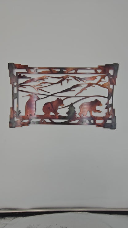 Bear Metal Wall Art | Bear Family Mountain Decor | Rustic Cabin Wall Hanging | Bear Lover Gift