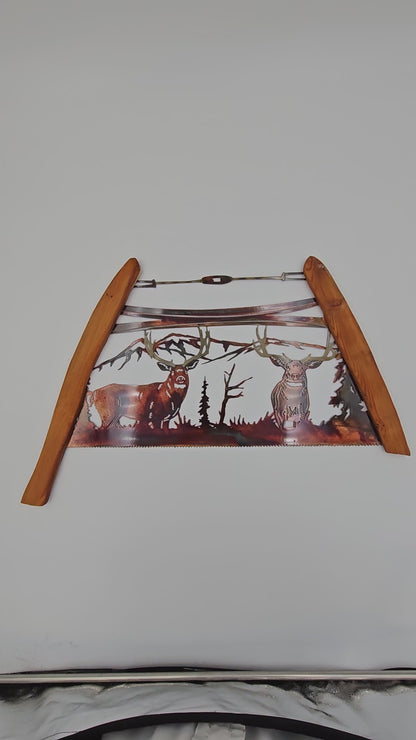Deer Bow Saw Metal Wall Art | Rustic Lodge Decor for Cabin