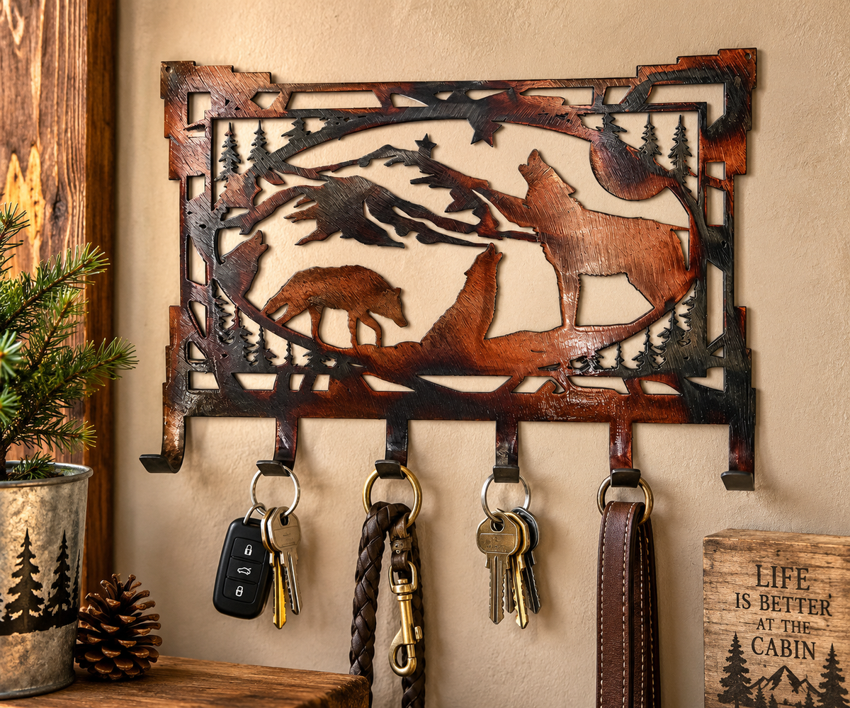 Wolf Metal Key Rack | Wolf Lover Gift | Woodland Home Decor