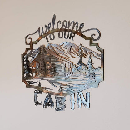 Welcome To Our Cabin Metal Wall Hanging Five Color Options