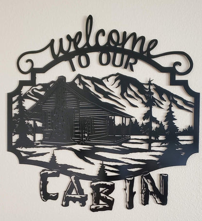 Welcome To Our Cabin Metal Wall Hanging Five Color Options