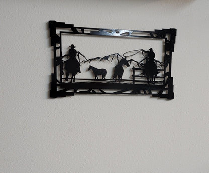 Southwest Cowboys & Horses Metal Wall Hanging