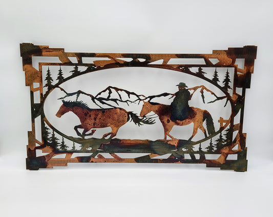 Southwest Style Cowboy and Horse Metal Wall Hanging
