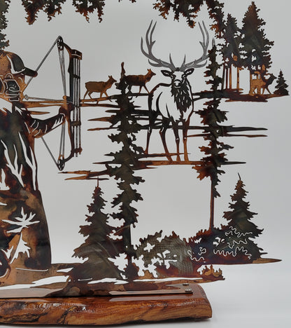 Bow Hunter Hunting Elk Metal Art Shelf Sitter 5 Color Options