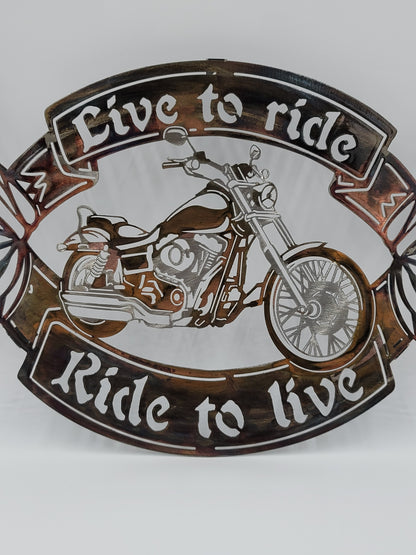 Live To Ride Ride To Live Metal Motorcycle Wall Hanging