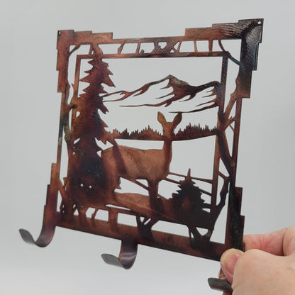 Rustic Deer and Tree Metal Key Rack