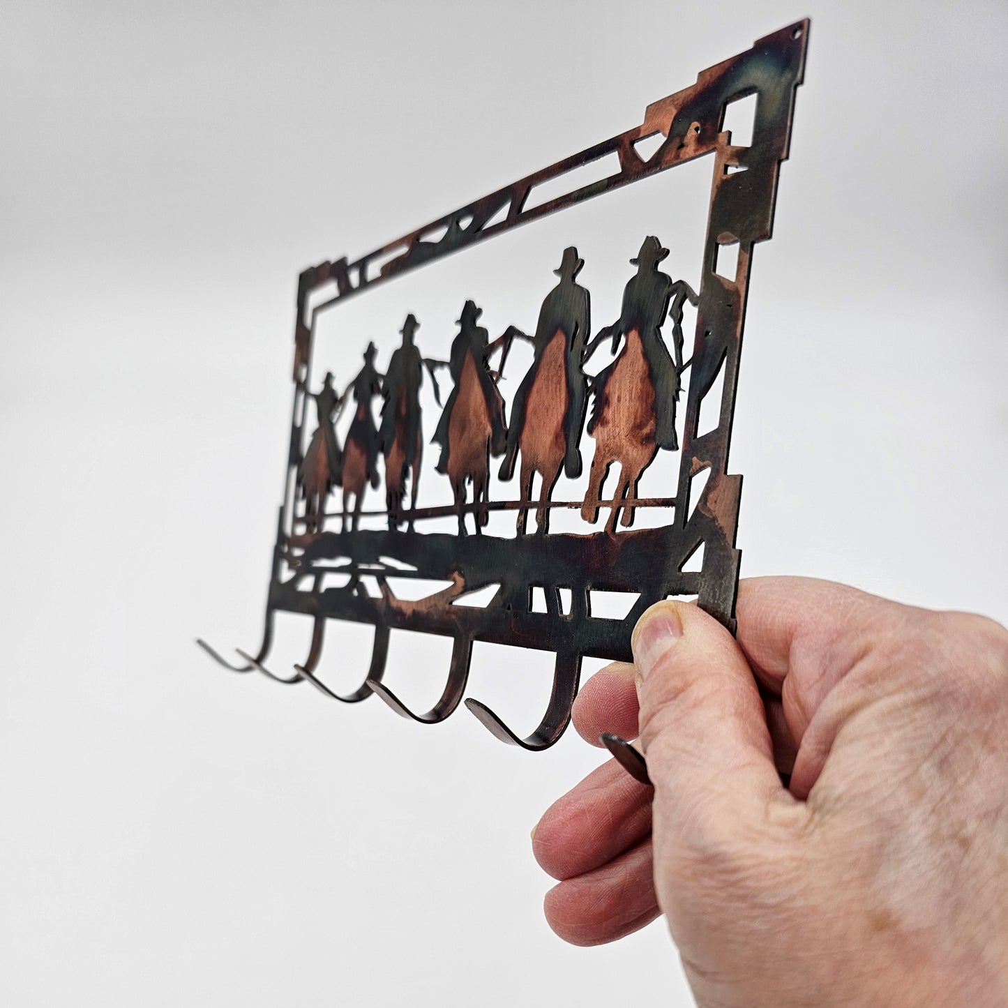 Six Cowboys Rectangular Metal Key Rack