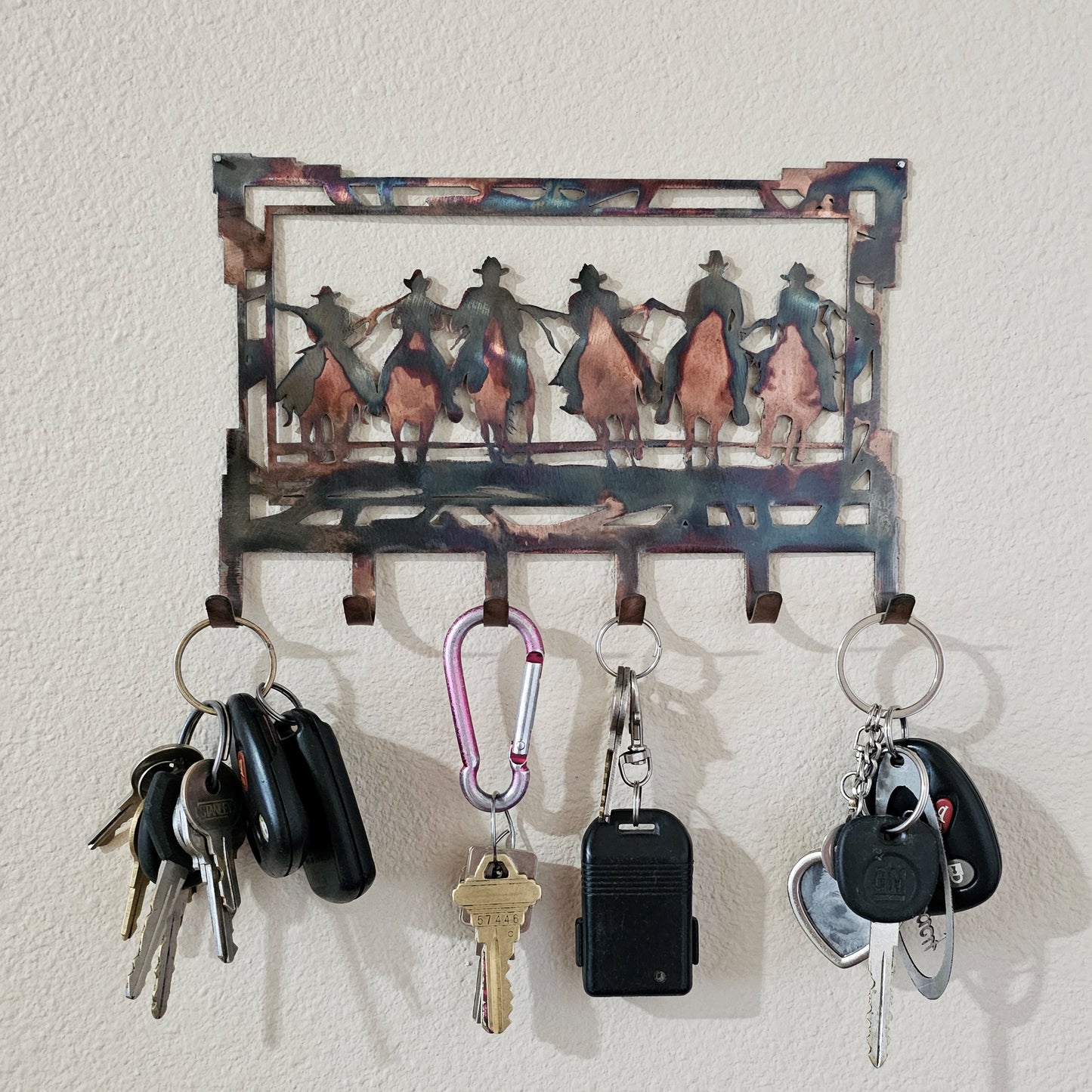 Six Cowboys Rectangular Metal Key Rack