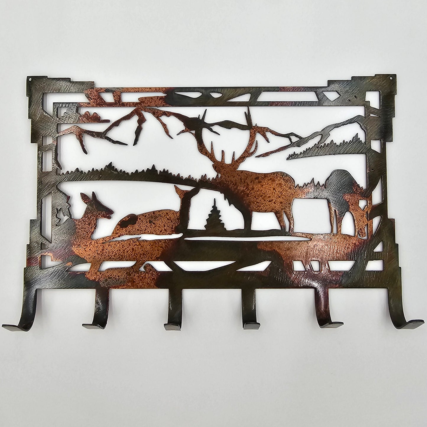 Southwest Elk Family Metal Key Rack