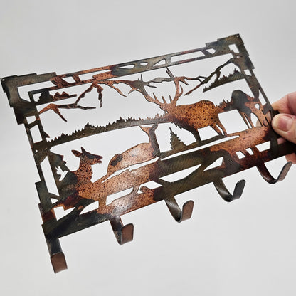 Southwest Elk Family Metal Key Rack