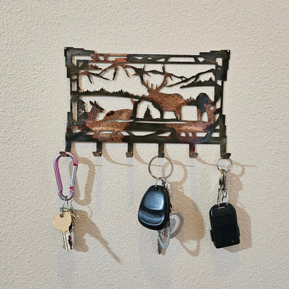 Southwest Elk Family Metal Key Rack