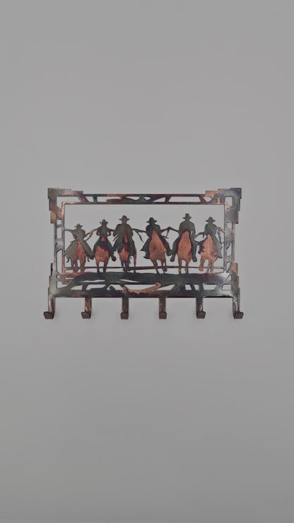 Six Cowboys Rectangular Metal Key Rack