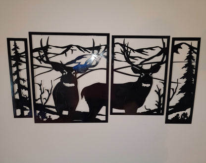4 Panel Deer Scene. Measures 16 Inches high by 30 inches wide put together. 