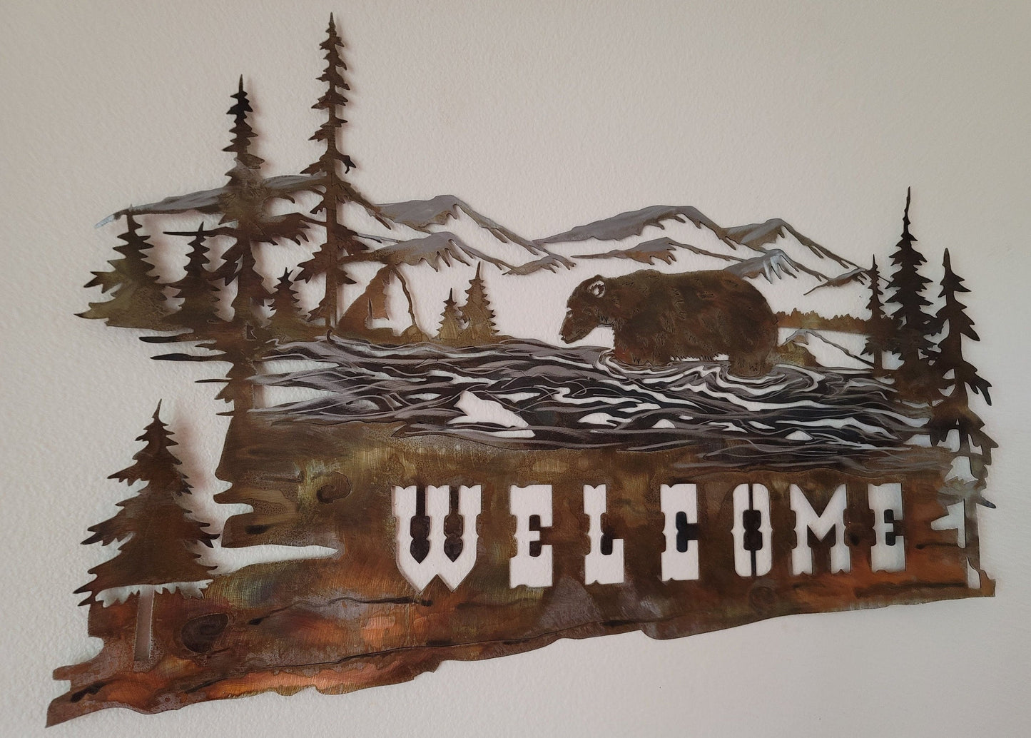 Bear and Mountain Scene Welcome Sign 5 Color Options